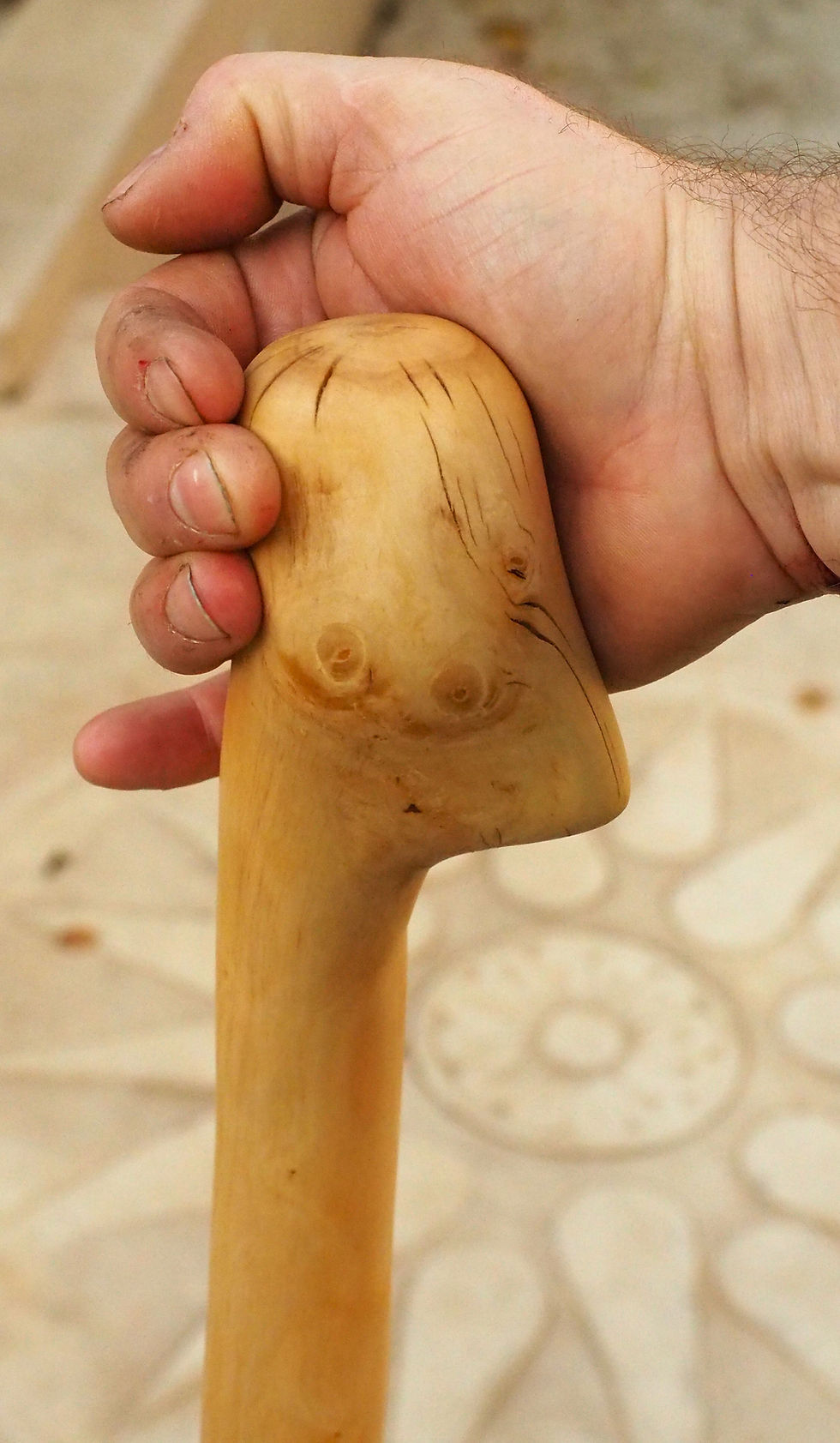 Thumbnail: bird's beak head olive wood staff