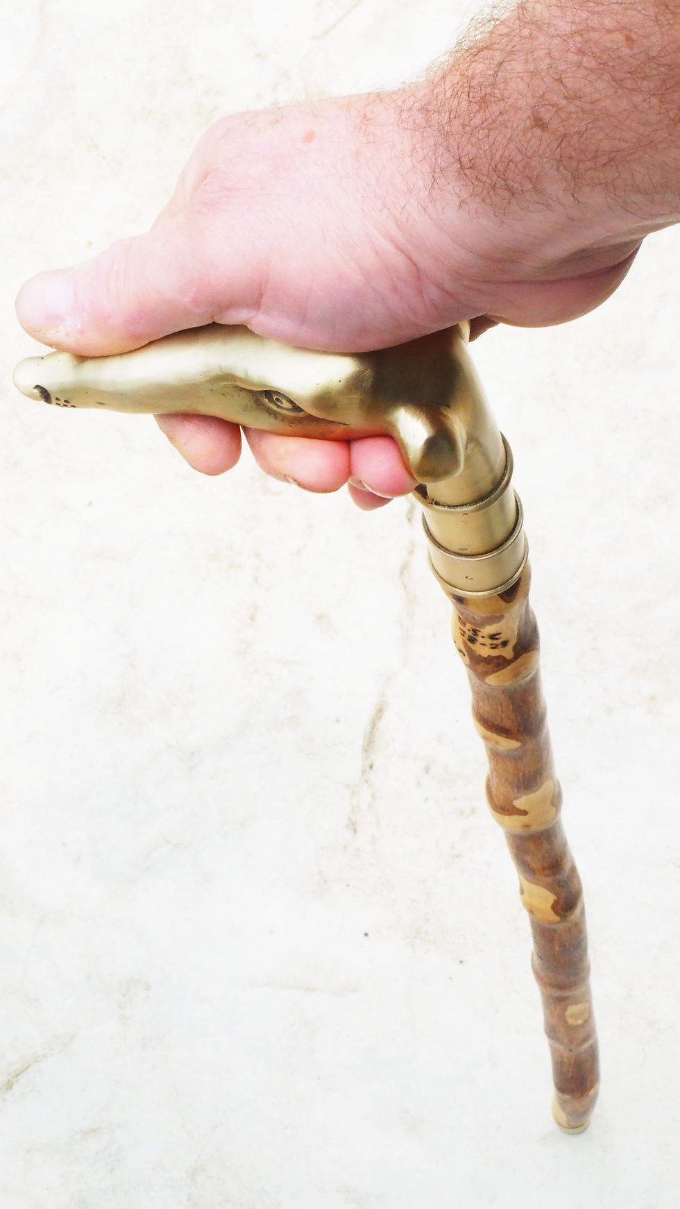 Thumbnail: olive wood "wind dog " brass handle cane