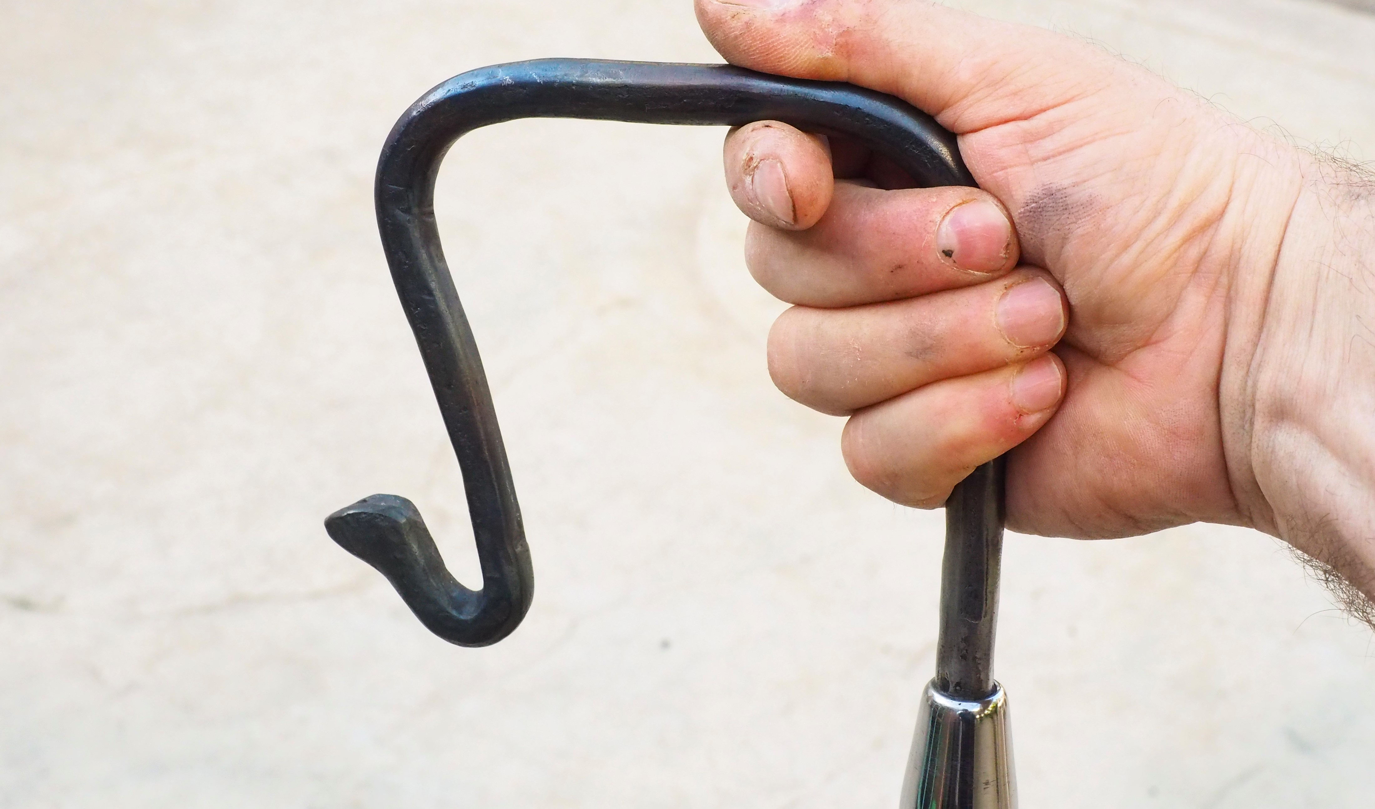 steel crock handle /olive wood staff