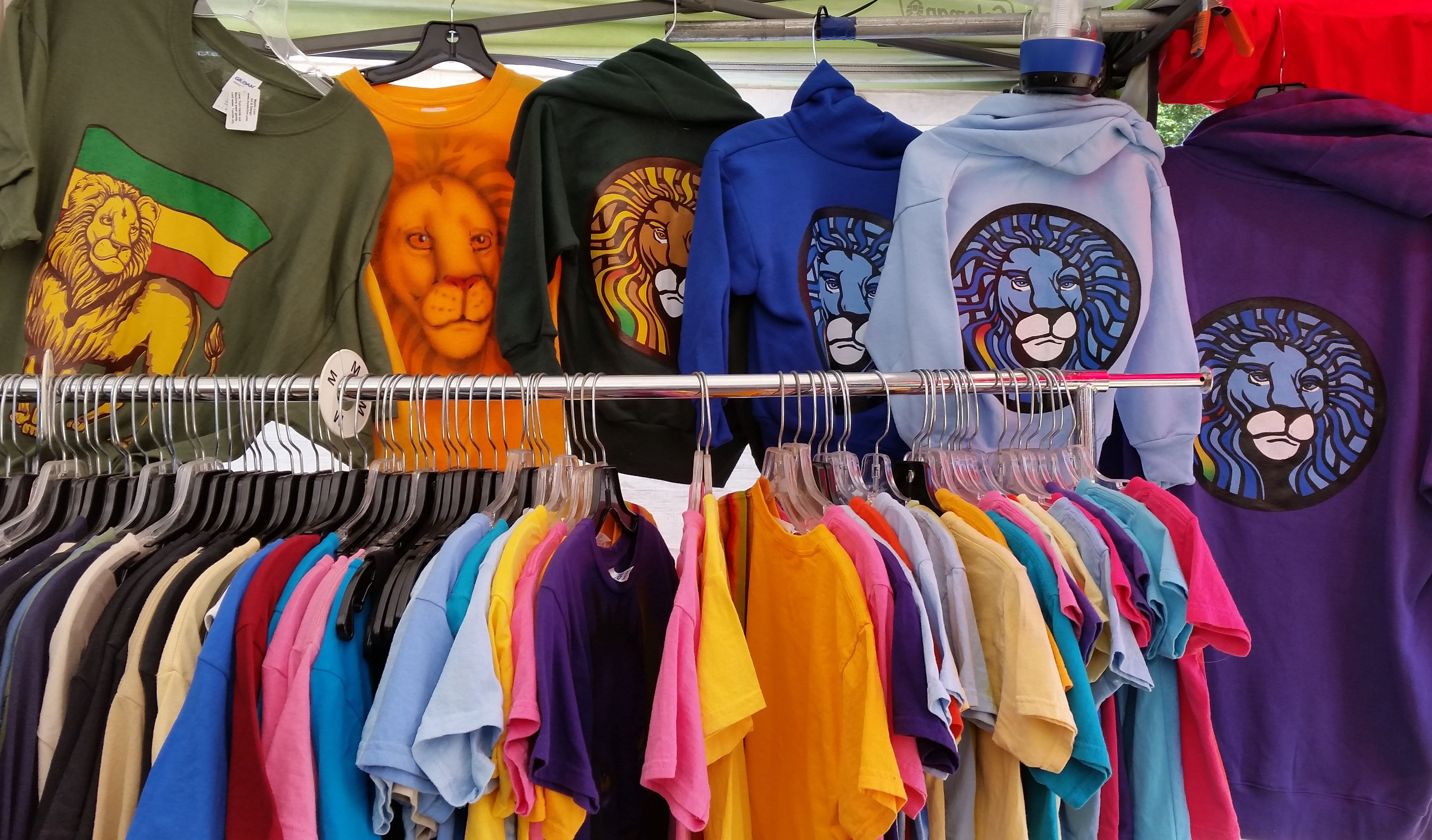 shirts in booth