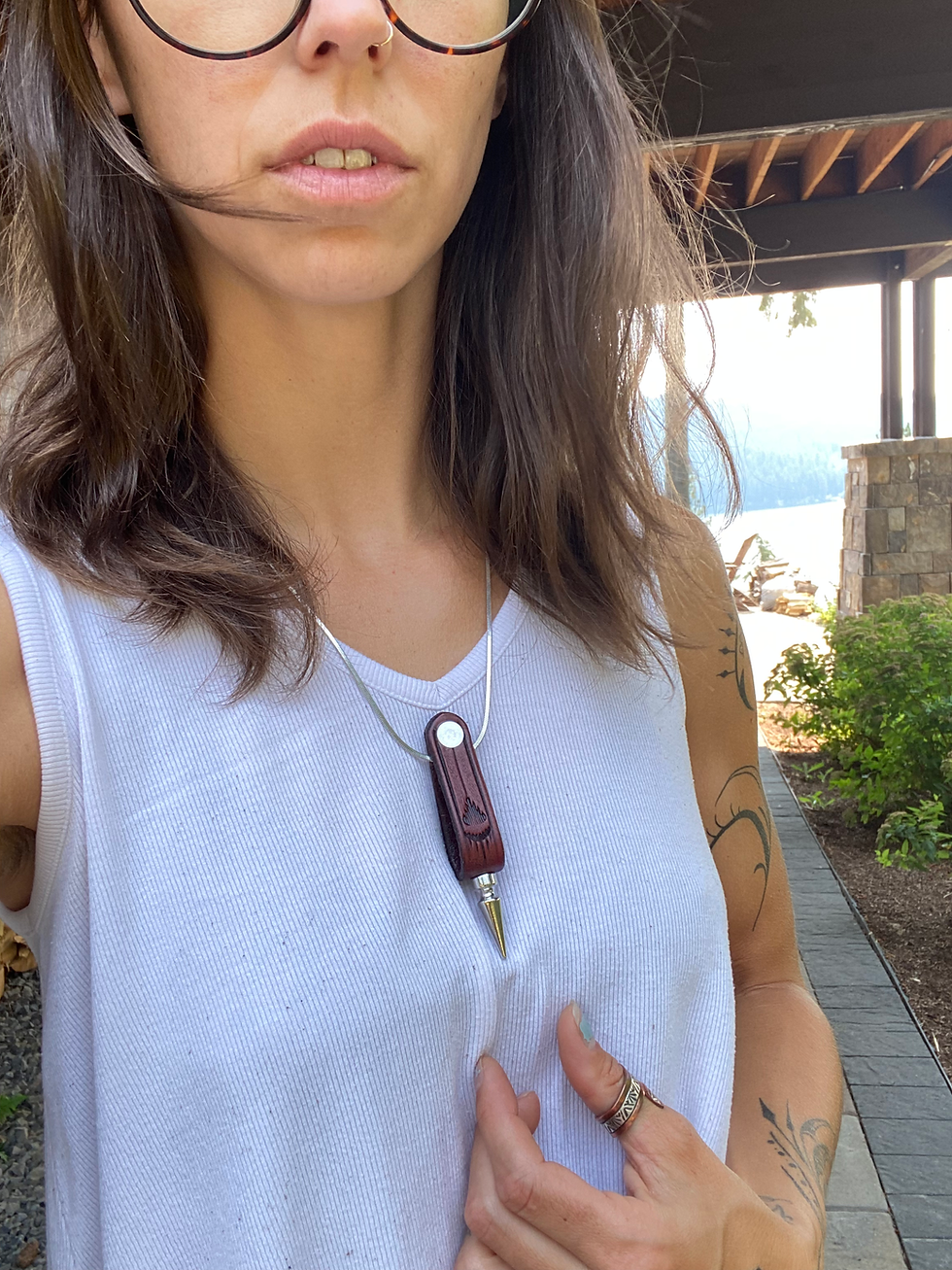 Thumbnail: Hand Stamped Mahogany + Silver Dagger Pendant Necklace