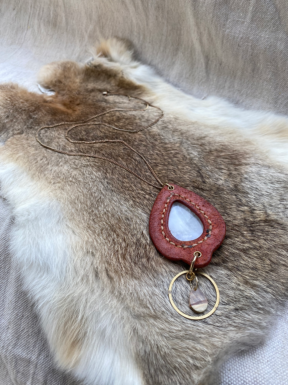 Thumbnail: Teardrop Moonstone +Stamped Leather Necklace