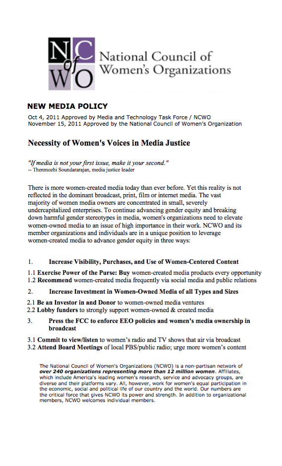 WOMEN'S MEDIA POLICY, Nov 2011