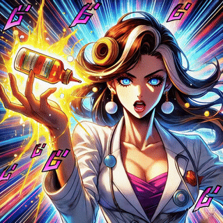 ジョジョスタイルの超絶美女な女医が、脂肪酸の重要性を語るエネルギッシュなGIFアニメーション。