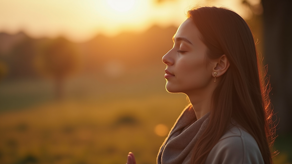Close-up of a person meditating outdoors with eyes closed