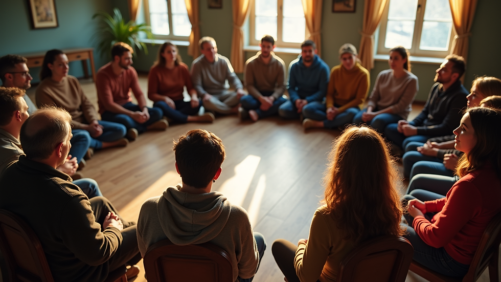 High angle view of a community group sitting in a circle during a workshop