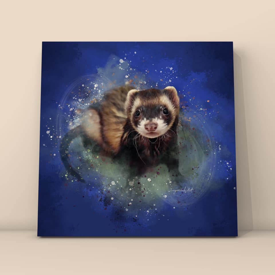 Thumbnail: Custom Ferret portrait on canvas Splashy style