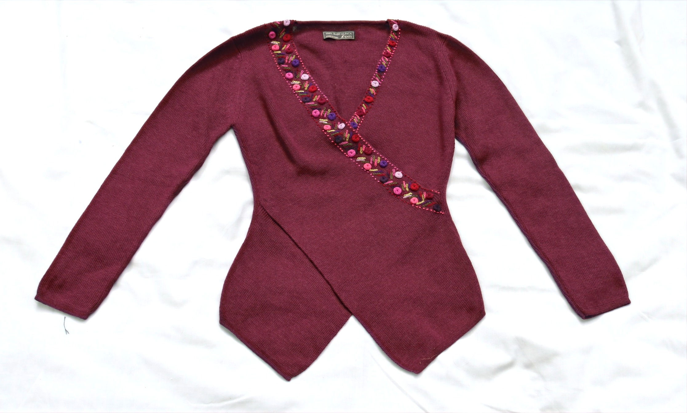 Maroon V-Neck Baby Alpaca Sweater