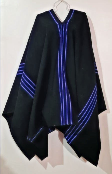 Black Poncho with Blue Lines