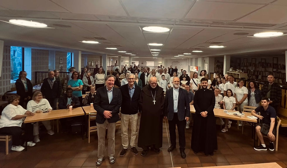 From panel discussion in the Cathedral Hall, Stockholm on 13 June. Standing from left. Bengt Malmgren, Ulf Ekman, bishop Anders Arborelius, f Krzysztof Czerwionka, f Krystian Zacheia. Photo: Anastazja Lozowska