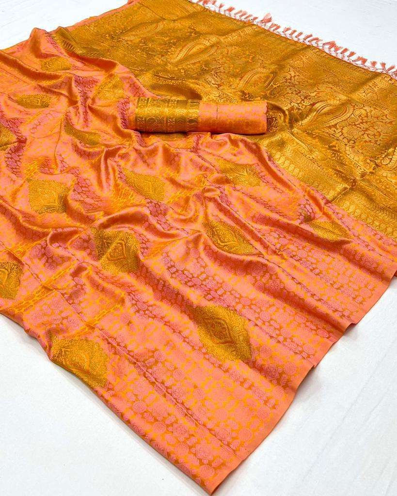 Thumbnail: Handloom satin Silk Woven Work Designer saree / unstitched blouse/ fall and pico