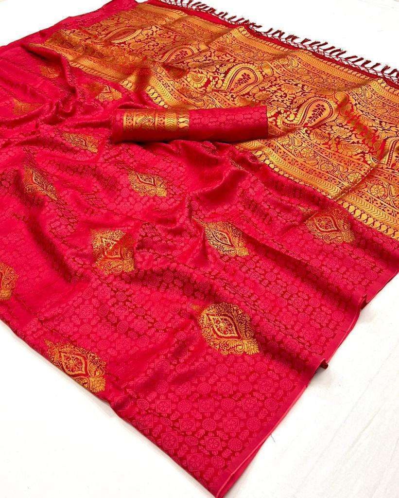 Thumbnail: Handloom satin Silk Woven Work Designer saree / unstitched blouse/ fall and pico