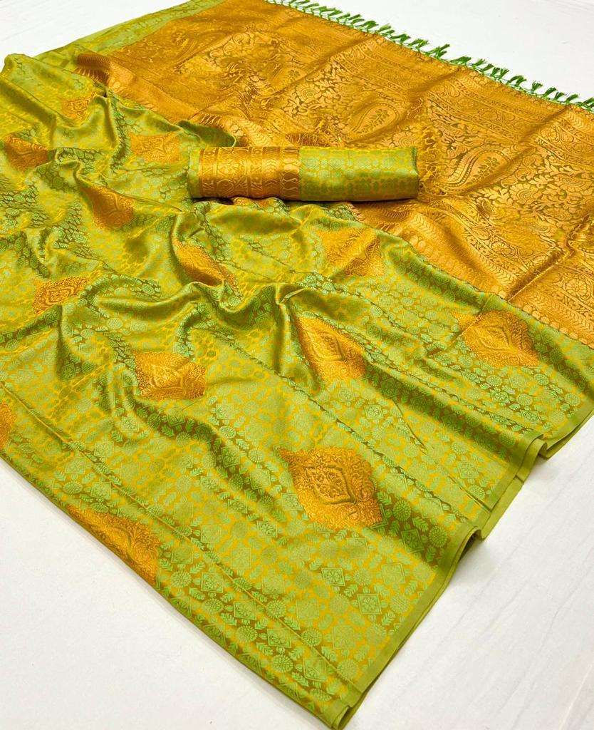 Thumbnail: Handloom satin Silk Woven Work Designer saree / unstitched blouse/ fall and pico