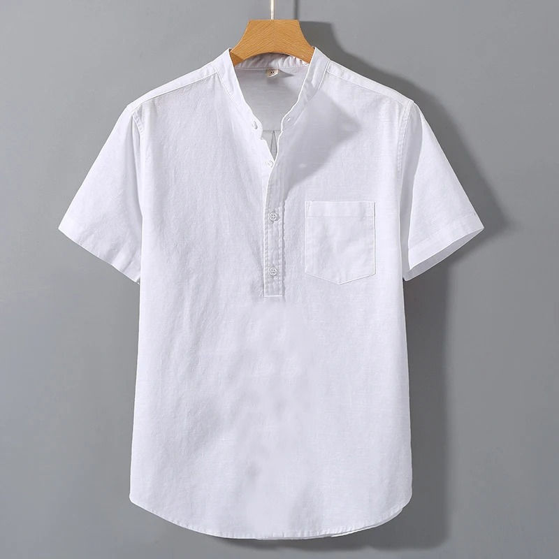 Thumbnail: New Mens Short Sleeve T Shirts Solid Color Stand Up Collar Shirt Summer Trendy B