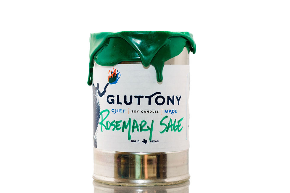 Eco-Friendly Rosemary Sage soy candle in a recycled soup can, against a crisp white background with a dark green rim