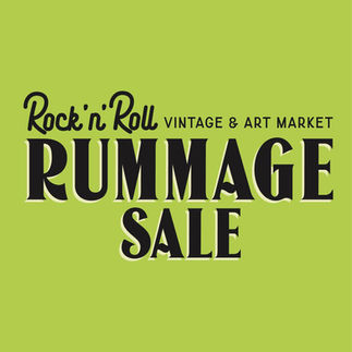 Rock 'n' Roll Rummage Sale Logo with black writing against a lime green background