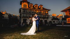 Bride and groom at Rosemary Beach, 30A