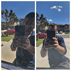 before and after image of a dirty window that was cleaned with window cleaning services