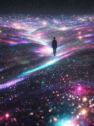 digital art man walking into the galaxy