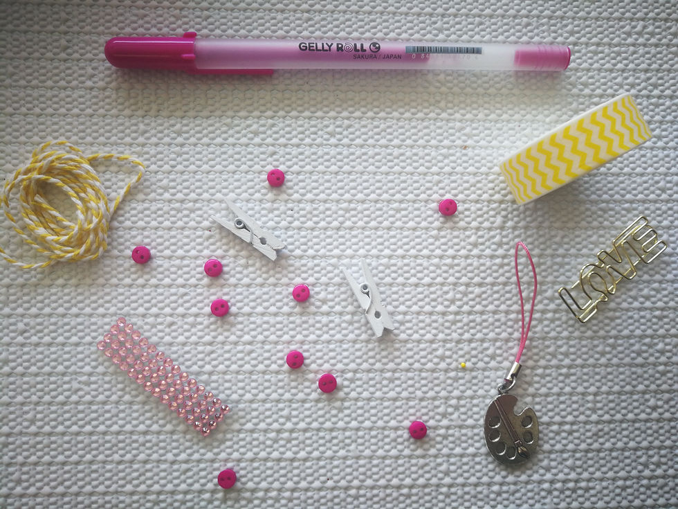 pen, buttons, washi