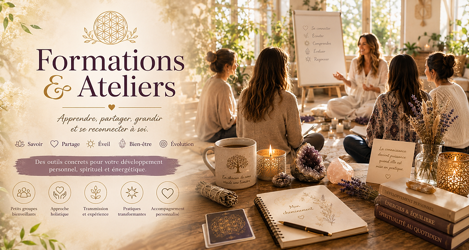 Présentation des différents ateliers et formations proposés par Entre Ciel et Terre, en présentiel ou à distance
