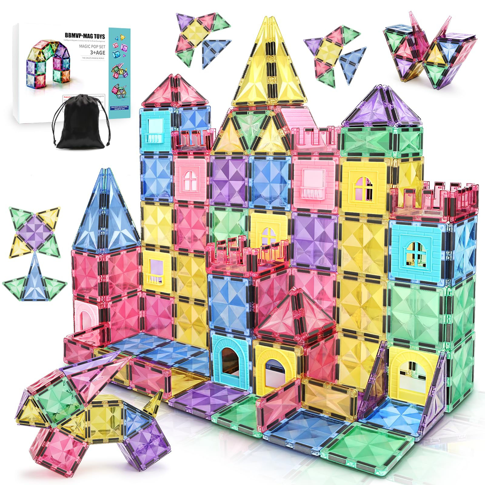 Magnetic Tiles 36 PCS Magnetic Building Blocks for Kids Ages 3+ and STEM Magnet