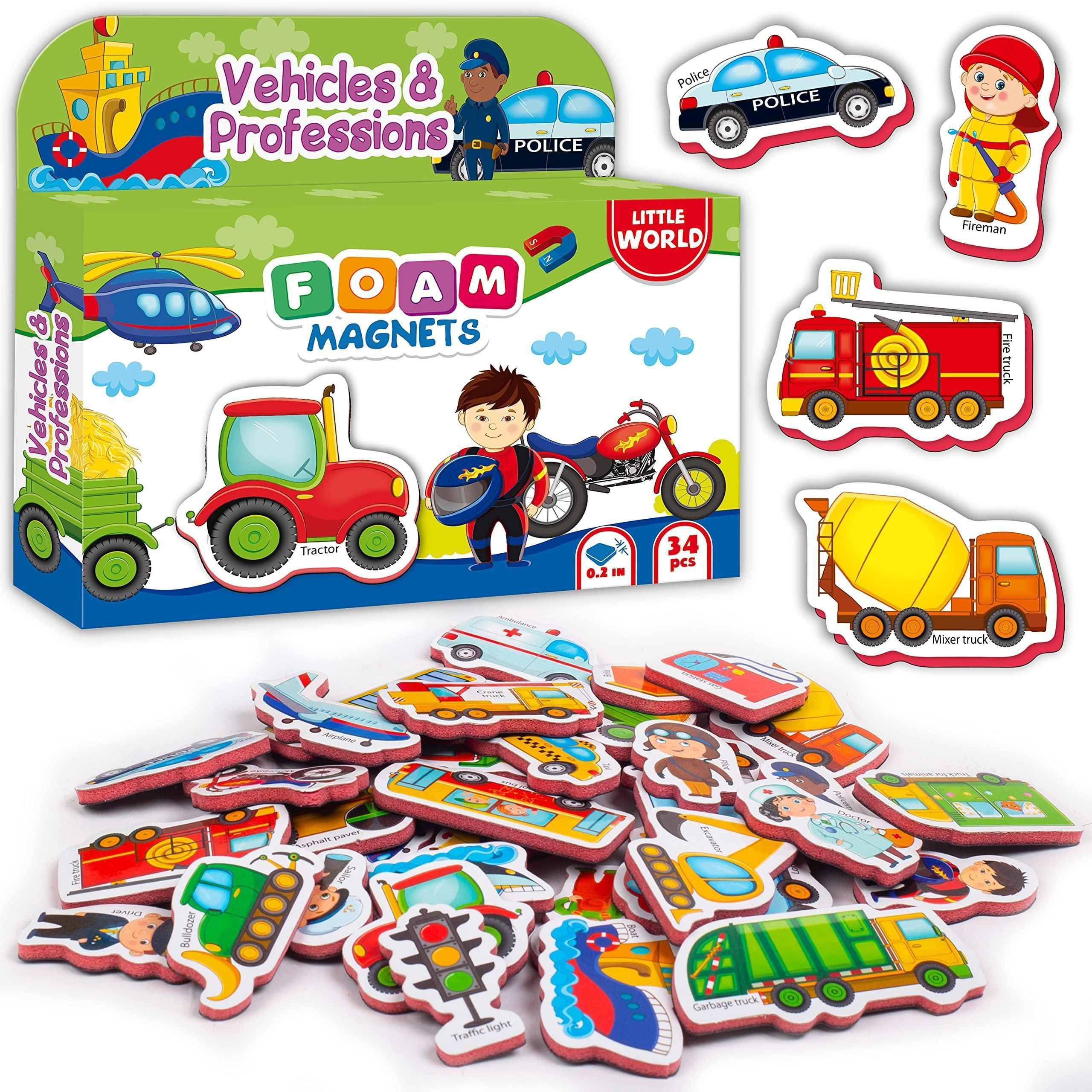 34 Foam Fridge Magnets for Toddlers 3 years Vehicles and Professions Magnets