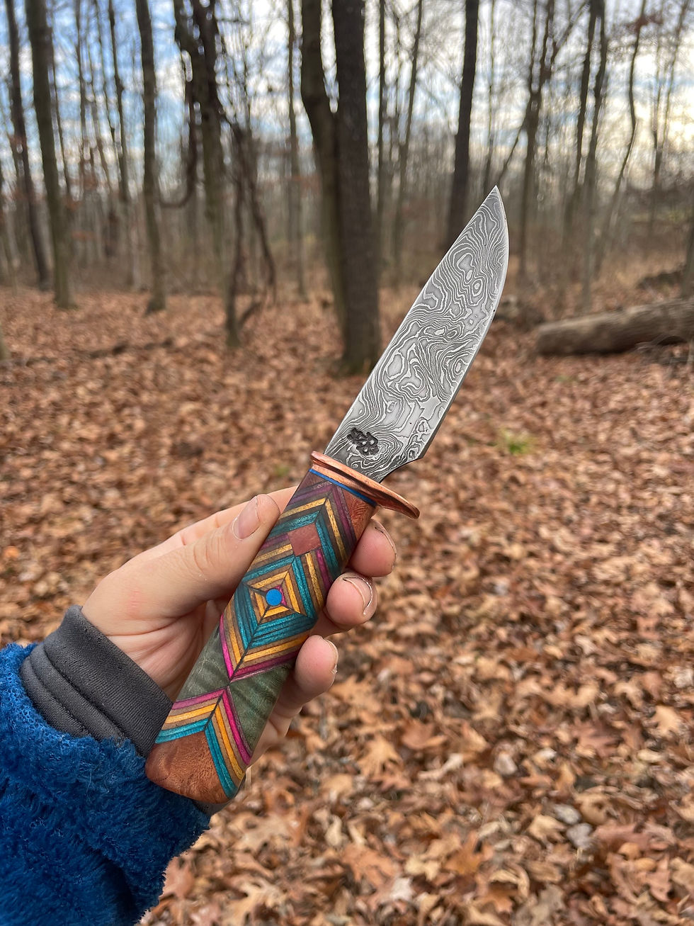 Thumbnail: Damascus Hunter with sheat- Stacked Skateboard deck and curly maple