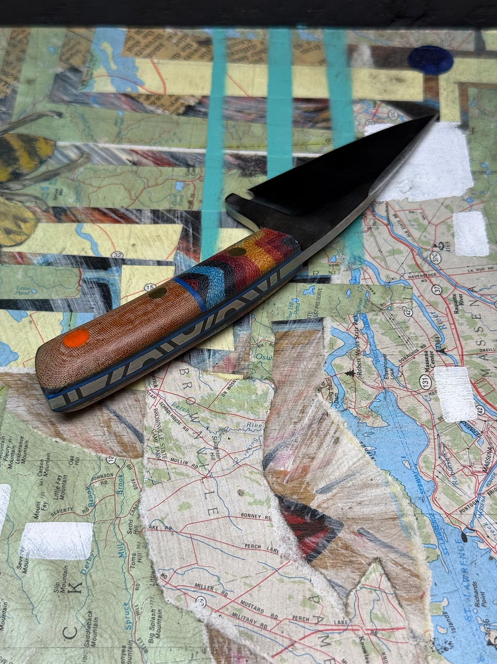 Thumbnail: Stainless steel Sidekick Drop Point ,Orange with blue Micarta