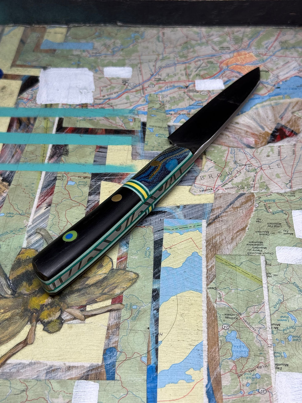 Thumbnail: Stainless Paring knife- Starry Night with yellow micarta
