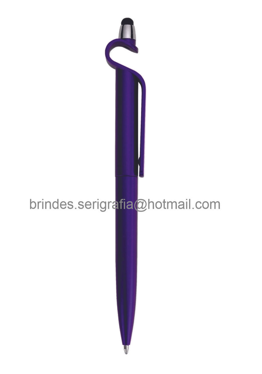 Caneta Plástica Touch com Suporte - ROXO- TH - Brndes em Recife PE2