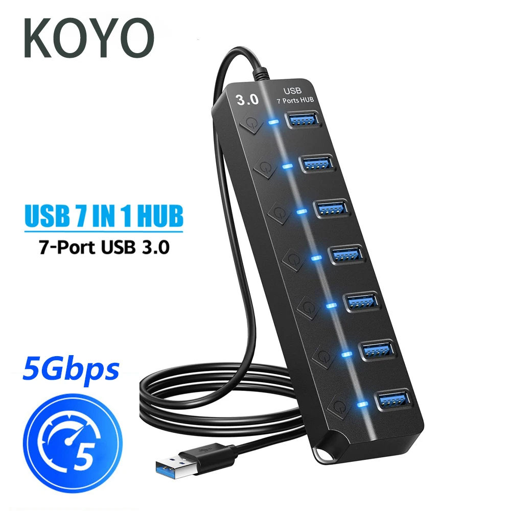 USB Hub 3.0 Multiprise USB High Speed Splitter 7 Port 5Gbps Hub Power Adapter wi
