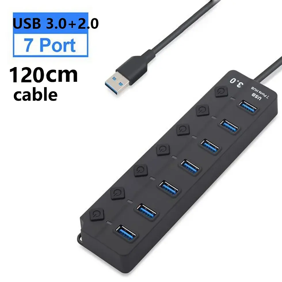 Thumbnail: USB Hub 3.0 Multiprise USB High Speed Splitter 7 Port 5Gbps Hub Power Adapter wi