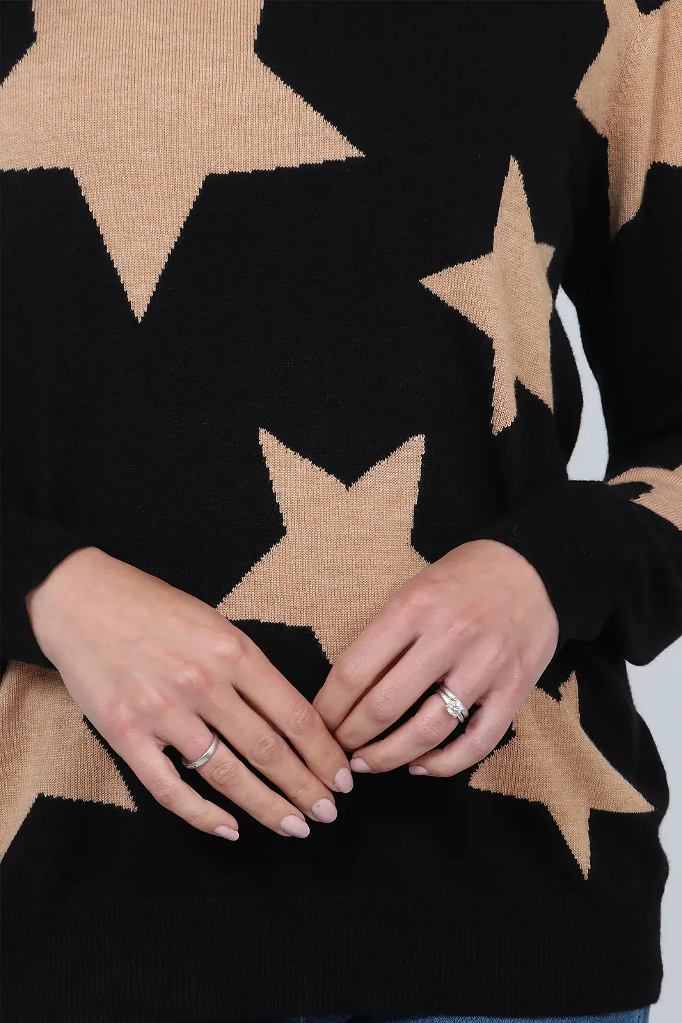 Thumbnail: Black and Camel Wool Blend Star Sweater