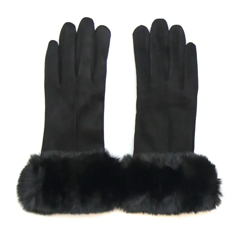 Black Faux Suede Gloves Faux Fur