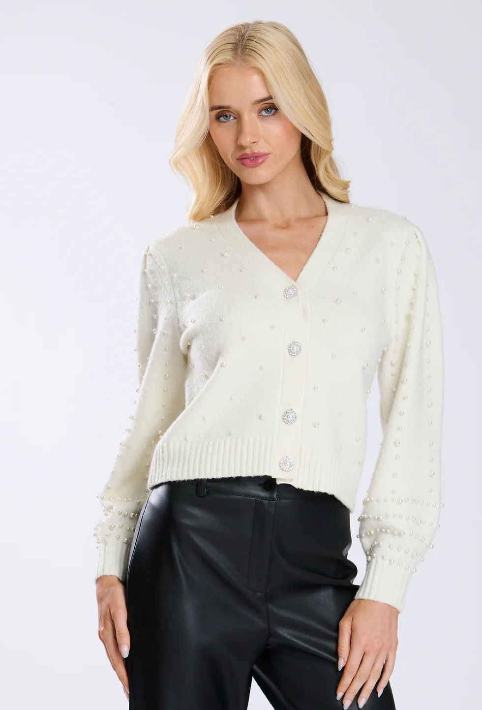 Thumbnail: Cream Pearl and diamante Embellished Cardigan