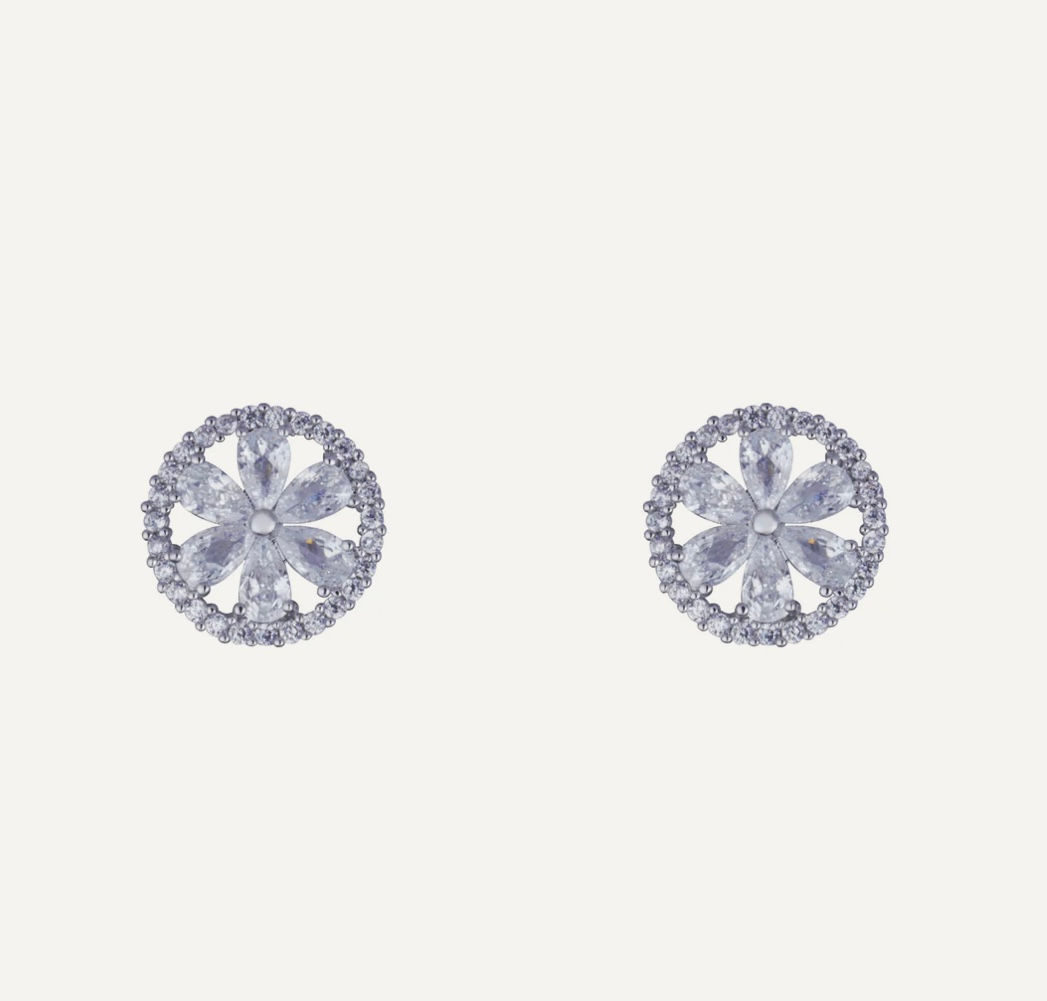 Silver Clip-on Flower Wheel Earrings