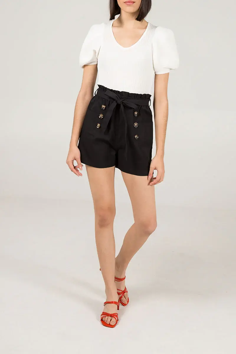 Stretch Paper Bag Shorts Black