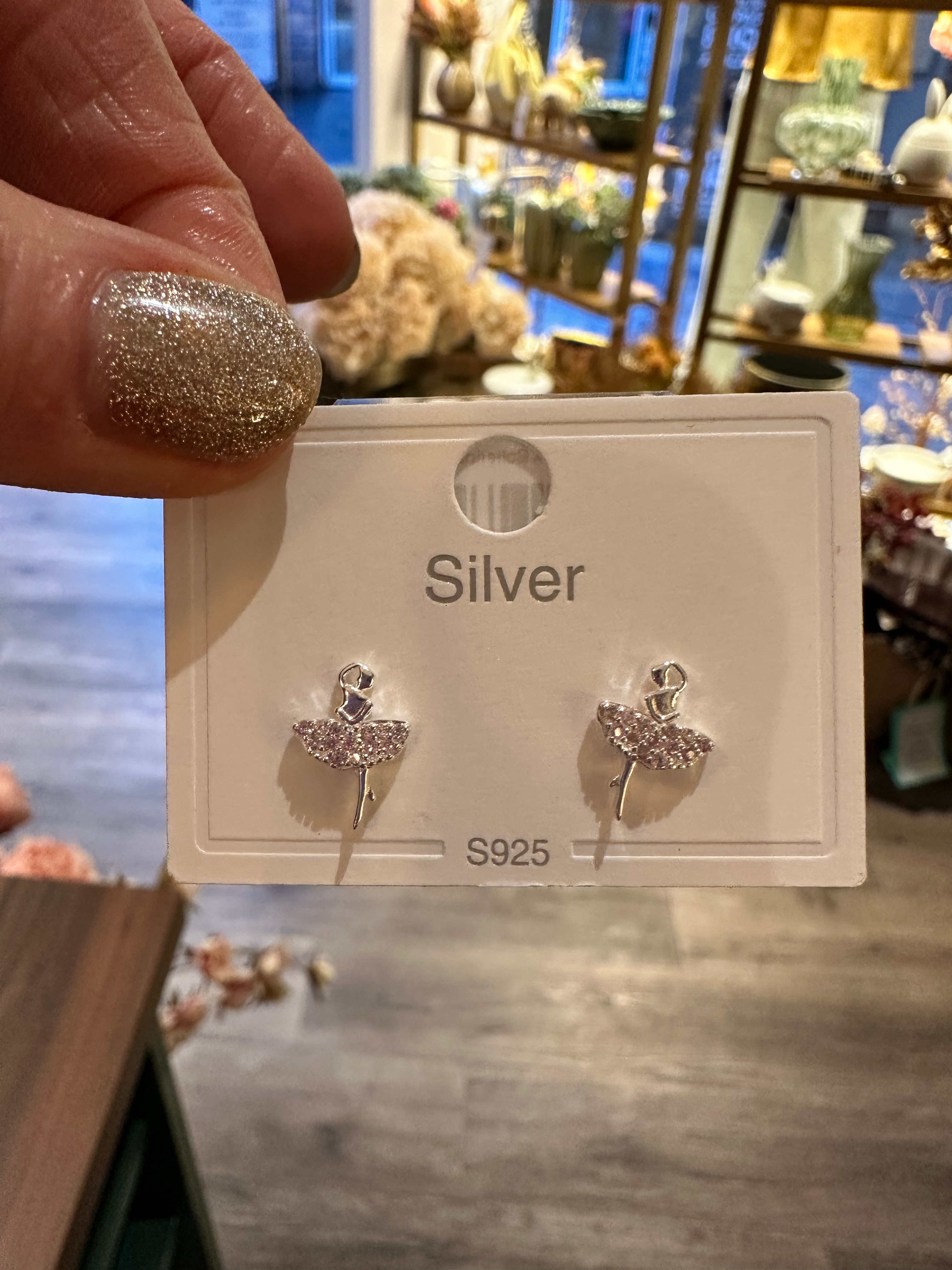 Silver Pink Ballerina Earrings 925