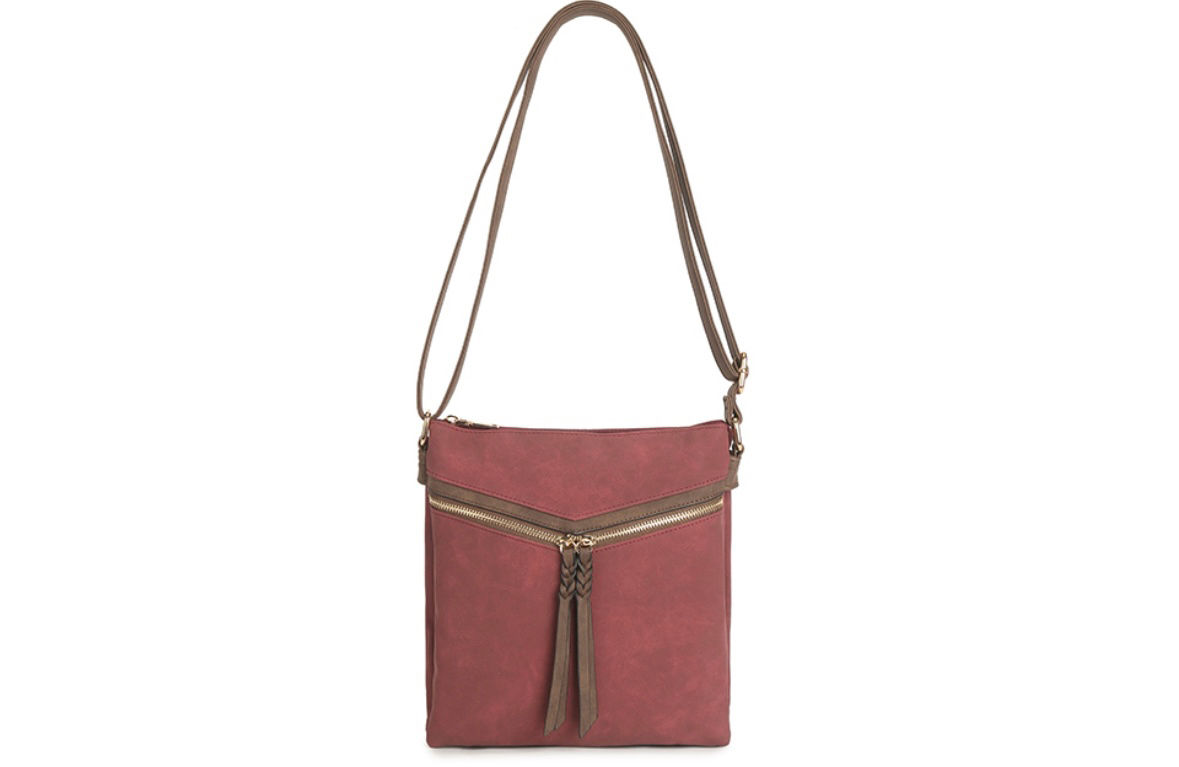 Wine Flat Coffee Diagonal Zip Satchel Bag