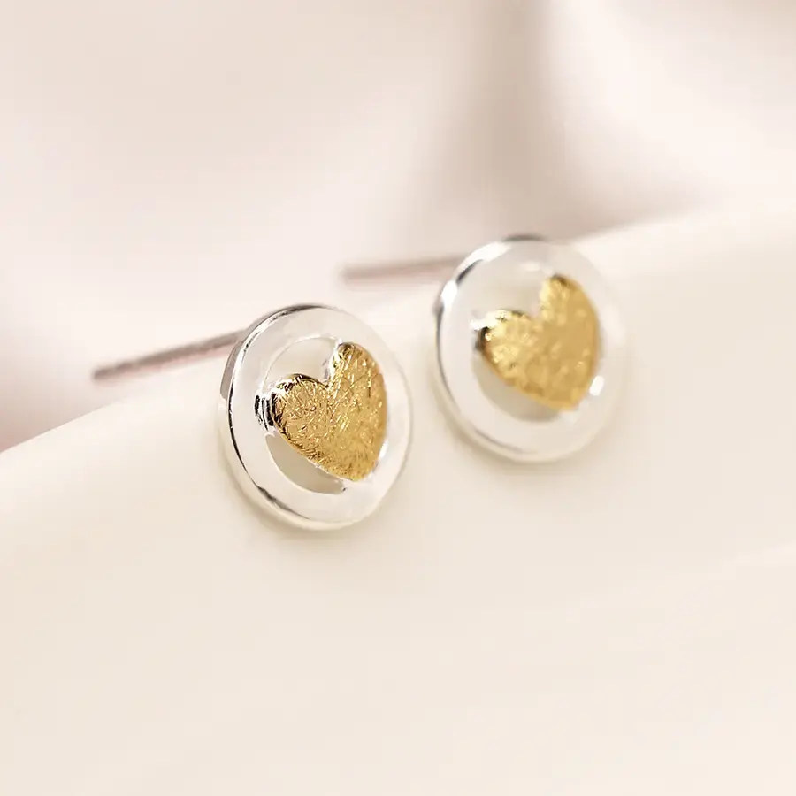 Sterling Silver Circle & Gold Heart Earrings