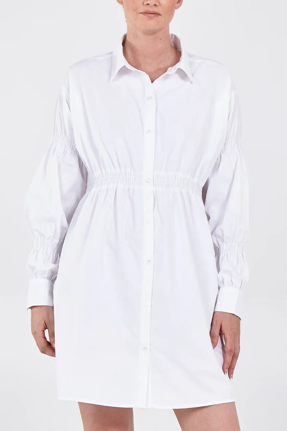 Shirred Waist Shirt Dress
