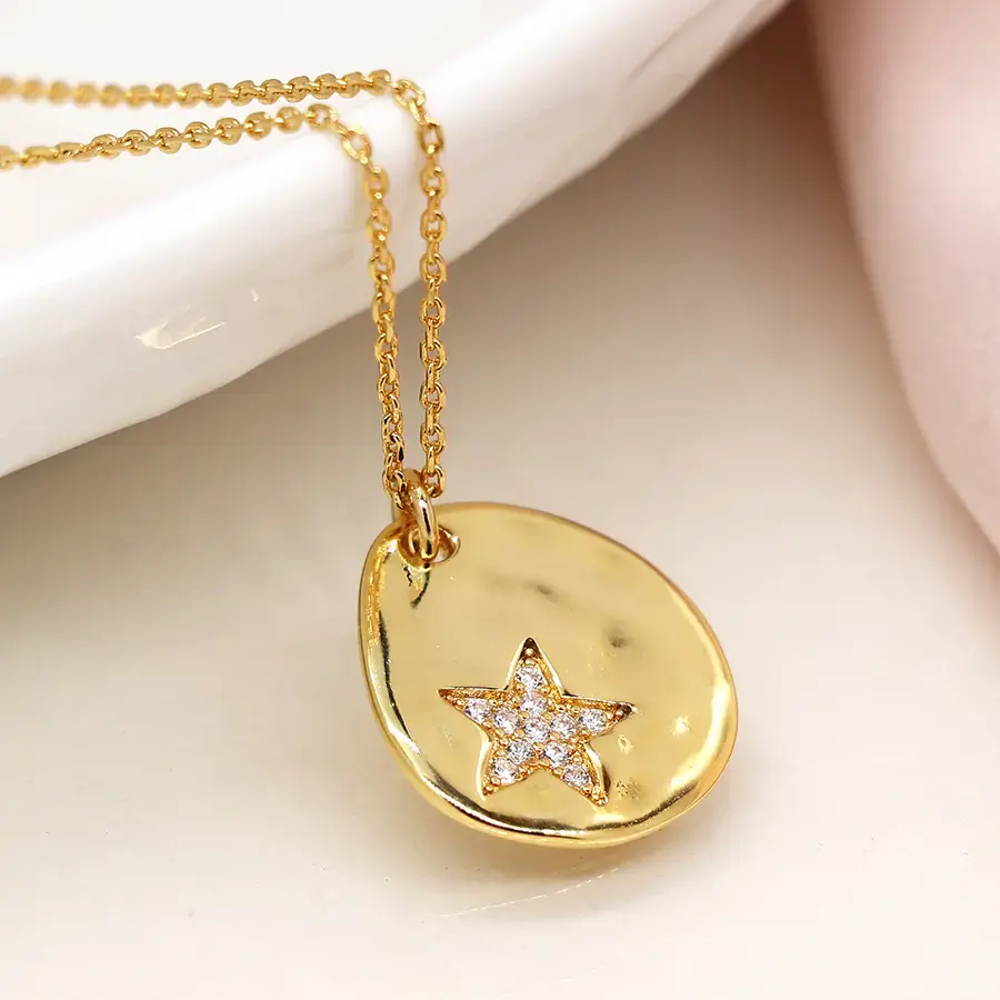 Faux Gold Teardrop Necklace with Crystal Star