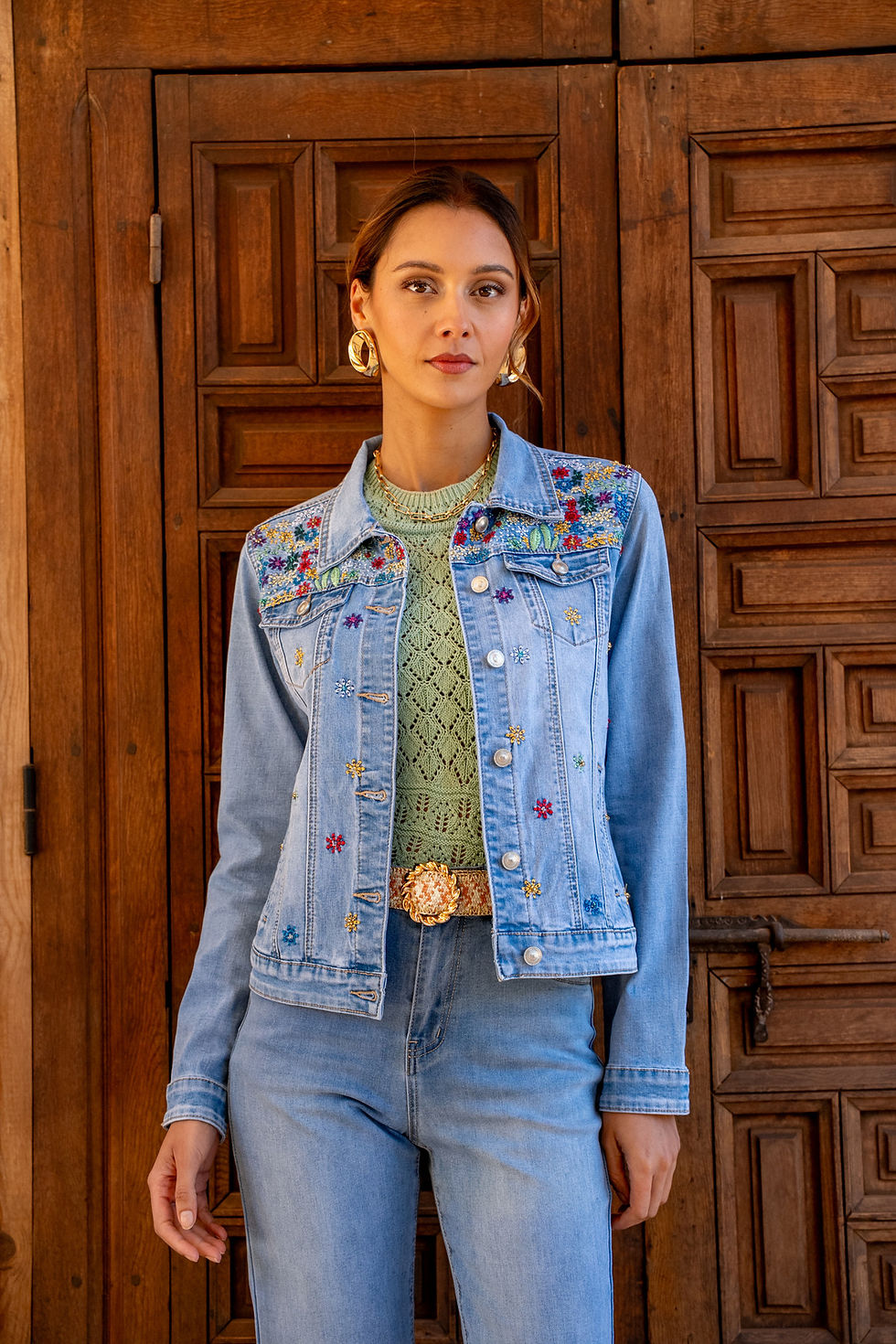 Thumbnail: Denim Jacket With Floral Embroidery