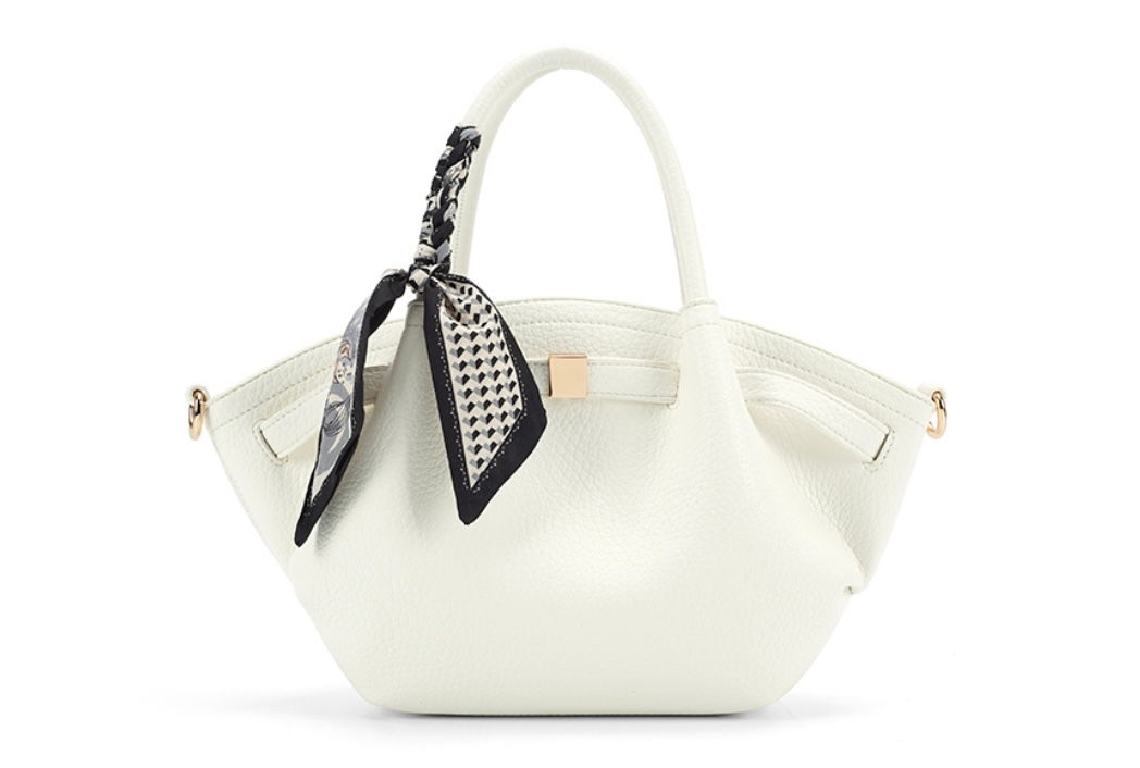 White Structured Slouch Bag With Scarf