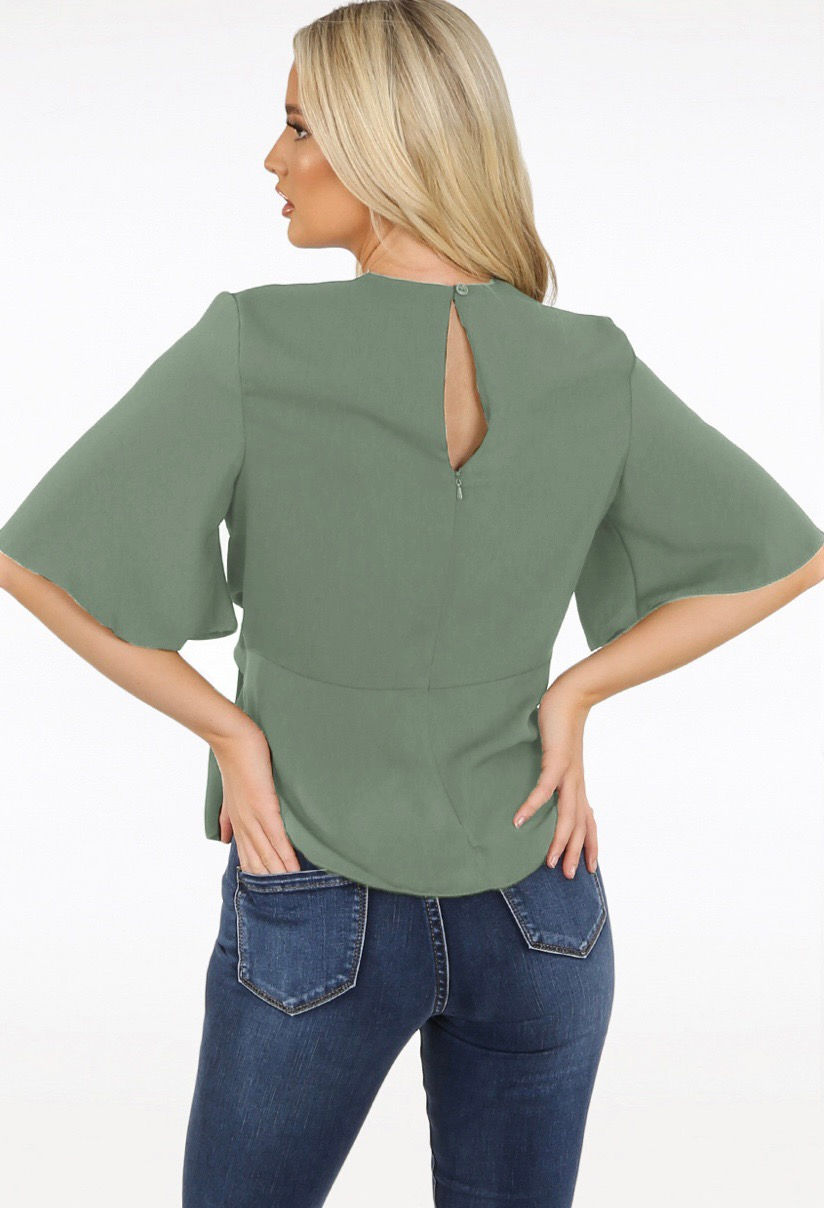 Thumbnail: Sage wrap blouse with zip back detail 