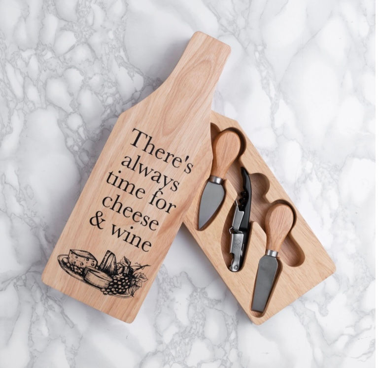 Cheese & Wine Set in Wooden Case