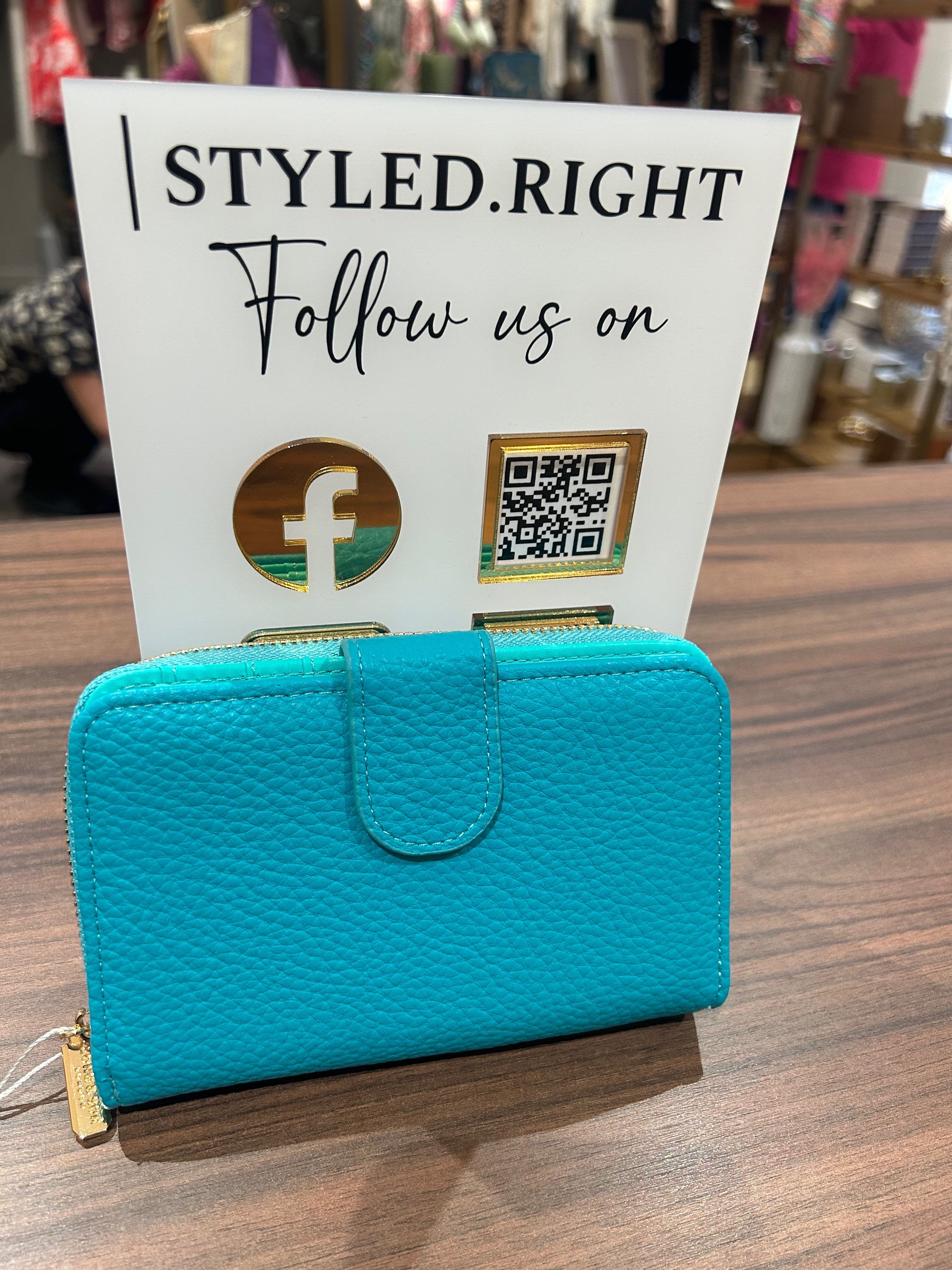 Purse With Zip and Popper Teal