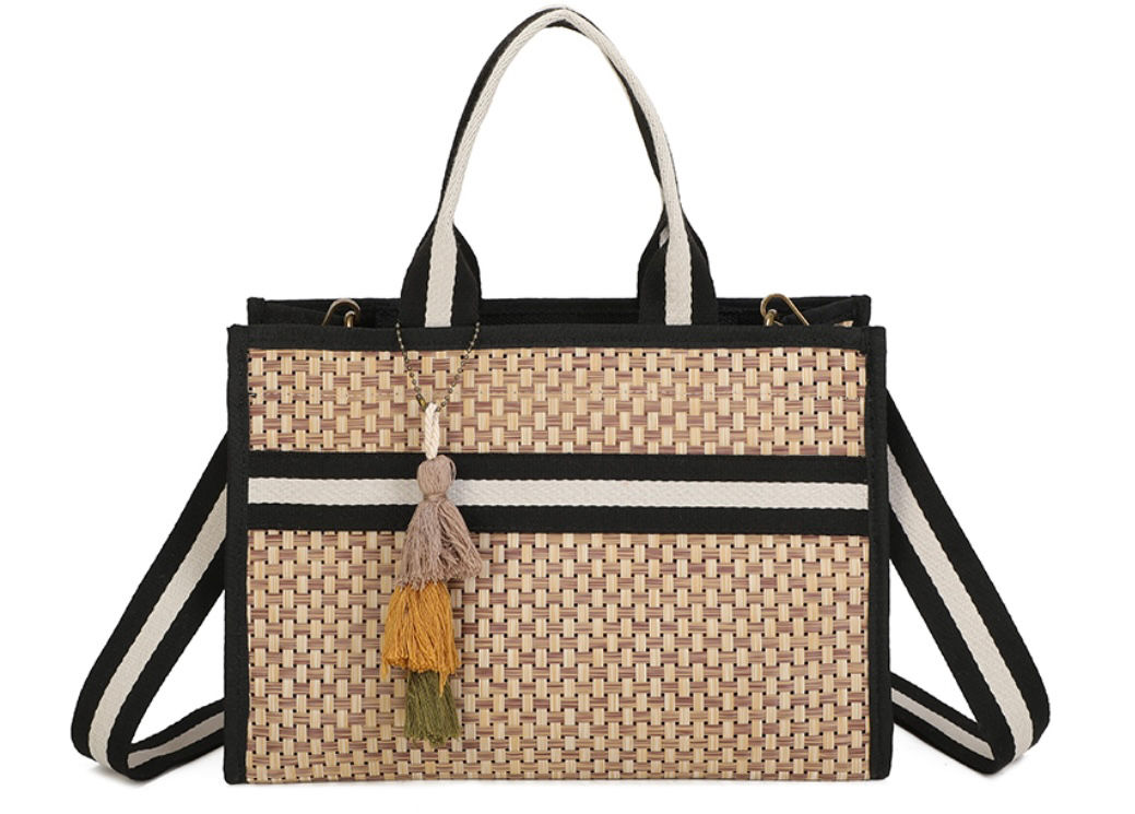 Black Natural Woven Tote