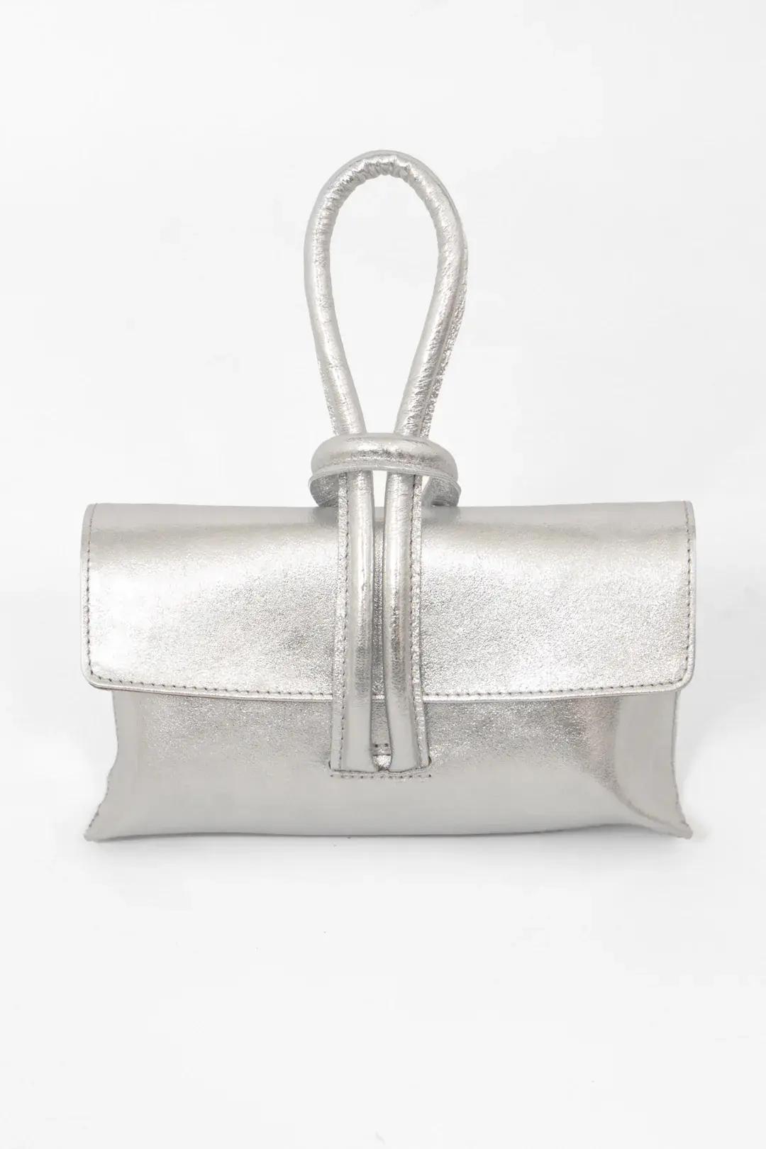 Silver Italian Leather Wristlet Bag